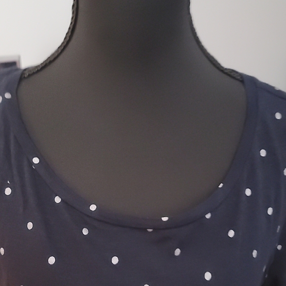 Ann Taylor/Loft  Navy and Silver Polka Dot Blouse - Picture 5 of 7